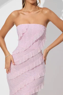 Oh Polly Wedding Guest | Party Dresses^Embellished Strapless Ruffle Maxi Dress in Soft Pink SoftPink