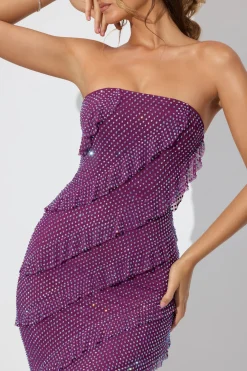 Oh Polly Wedding Guest | Party Dresses^Embellished Strapless Ruffle Maxi Dress in Plum