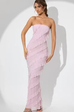 Oh Polly Wedding Guest | Party Dresses^Embellished Strapless Ruffle Maxi Dress in Soft Pink SoftPink