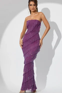 Oh Polly Wedding Guest | Party Dresses^Embellished Strapless Ruffle Maxi Dress in Plum