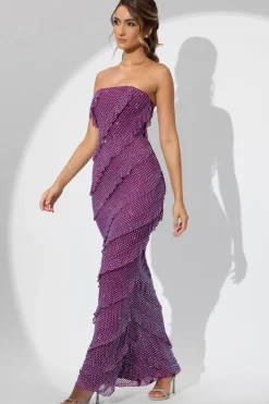 Oh Polly Wedding Guest | Party Dresses^Embellished Strapless Ruffle Maxi Dress in Plum