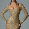 Oh Polly Party Dresses | Holiday Party Dresses & Outfits^Embellished Sweetheart-Neck Mini Dress in Gold