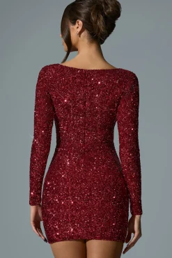 Oh Polly Party Dresses | Holiday Party Dresses & Outfits^Embellished Sweetheart-Neck Mini Dress in Red