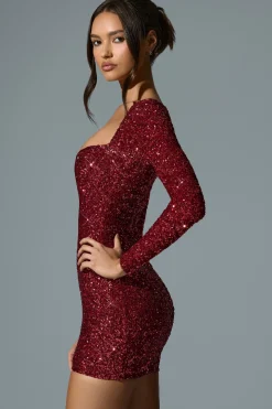 Oh Polly Party Dresses | Holiday Party Dresses & Outfits^Embellished Sweetheart-Neck Mini Dress in Red