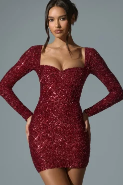 Oh Polly Party Dresses | Holiday Party Dresses & Outfits^Embellished Sweetheart-Neck Mini Dress in Red