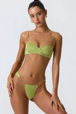 Oh Polly Bikini Sets | Bikini Bottoms^Embellished Wide Strap Cheeky Bikini Bottoms in Pear Green PearGreen