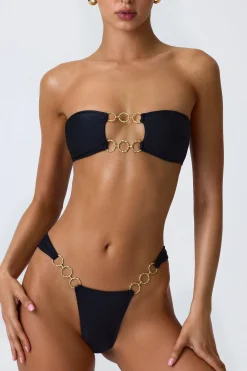 Oh Polly Bikini Sets | Bikini Bottoms^Embellished Wide Strap Cheeky Bikini Bottoms in Black