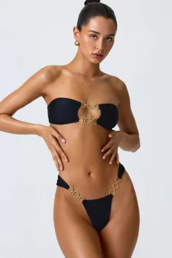 Oh Polly Bikini Sets | Bikini Bottoms^Embellished Wide Strap Cheeky Bikini Bottoms in Black