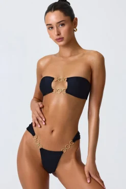 Oh Polly Bikini Sets | Bikini Bottoms^Embellished Wide Strap Cheeky Bikini Bottoms in Black