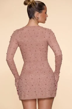 Oh Polly Women'S Clothing Sale - $65 And Under | Party Dresses^Embellished Wrap Over A-Line Mini Dress in Beige