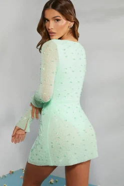 Oh Polly Women'S Clothing Sale - $65 And Under | Party Dresses^Embellished Wrap Over A-Line Mini Dress in Mint