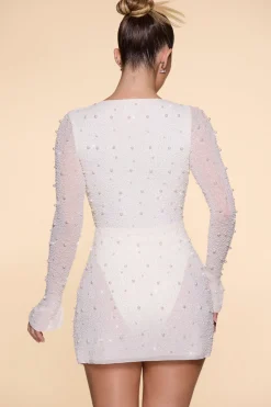 Oh Polly Party Dresses | Bride To Be^Embellished Wrap Over A-Line Mini Dress in Ivory