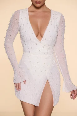 Oh Polly Party Dresses | Bride To Be^Embellished Wrap Over A-Line Mini Dress in Ivory