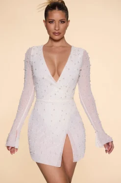 Oh Polly Party Dresses | Bride To Be^Embellished Wrap Over A-Line Mini Dress in Ivory