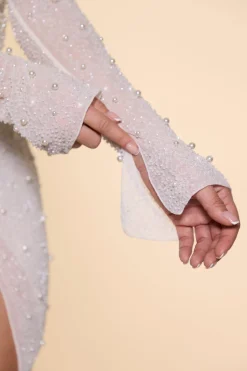 Oh Polly Party Dresses | Bride To Be^Embellished Wrap Over A-Line Mini Dress in Ivory