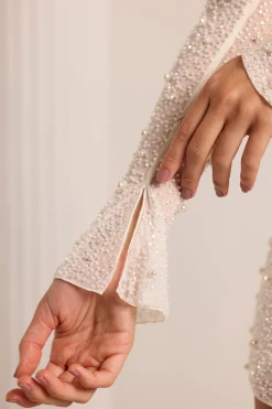 Oh Polly Party Dresses | Bride To Be^Embellished Wrap Over A-Line Mini Dress in Ivory