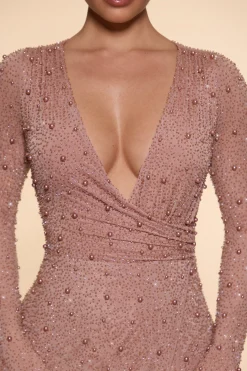 Oh Polly Women'S Clothing Sale - $65 And Under | Party Dresses^Embellished Wrap Over A-Line Mini Dress in Beige