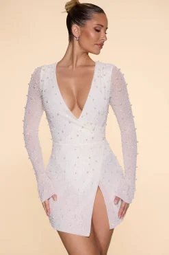 Oh Polly Party Dresses | Bride To Be^Embellished Wrap Over A-Line Mini Dress in Ivory