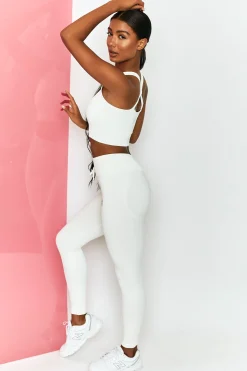 Oh Polly Women'S Clothing Sale - $65 And Under | Women'S Clothing Sale - $40 And Under^Energise Ribbed Tie Front Full Length Leggings in White