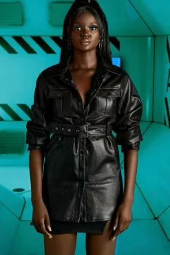 Oh Polly Women'S Clothing Sale - $65 And Under | Women'S Clothing Sale - $40 And Under^Faux Leather Belted Shacket in Black