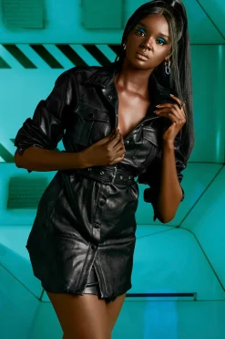 Oh Polly Women'S Clothing Sale - $65 And Under | Women'S Clothing Sale - $40 And Under^Faux Leather Belted Shacket in Black