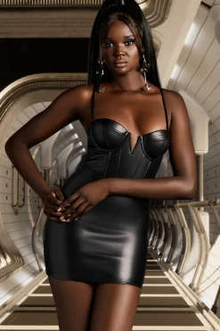 Oh Polly Women'S Clothing Sale - $65 And Under | Women'S Clothing Sale - $40 And Under^Faux Leather Corset Mini Dress in Black