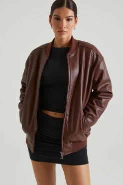 Oh Polly Outerwear | Fall Outfits^Faux Leather Jacket in Brown