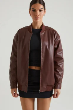 Oh Polly Outerwear | Fall Outfits^Faux Leather Jacket in Brown
