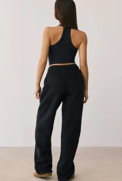 Oh Polly Tracksuits^Fleece Wide Leg Joggers in Onyx