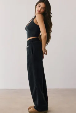 Oh Polly Tracksuits^Fleece Wide Leg Joggers in Onyx