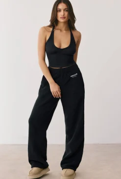 Oh Polly Tracksuits^Fleece Wide Leg Joggers in Onyx