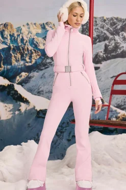 Oh Polly Coats^Fleece-Lined Belted Ski Suit in Pastel Pink PastelPink