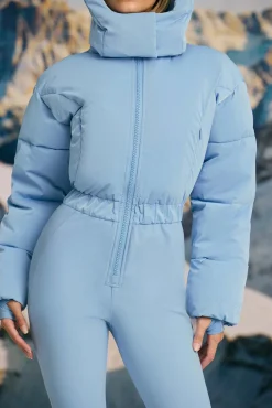 Oh Polly Coats^Fleece-Lined Hooded Ski Suit in Ice Blue IceBlue