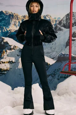 Oh Polly Coats^Fleece-Lined Hooded Ski Suit in Black