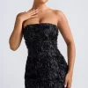 Oh Polly Fall Outfits | Party Dresses^Floral-Appliqué Bandeau A-Line Mini Dress in Black