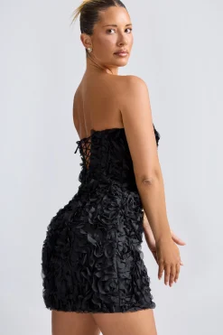 Oh Polly Fall Outfits | Party Dresses^Floral-Appliqué Bandeau A-Line Mini Dress in Black