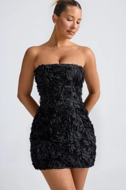 Oh Polly Fall Outfits | Party Dresses^Floral-Appliqué Bandeau A-Line Mini Dress in Black