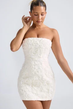 Oh Polly Birthday | Party Dresses^Floral-Appliqué Bandeau A-Line Mini Dress in White