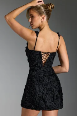 Oh Polly Wedding Guest | Party Dresses^Floral-Appliqué Corset Mini Dress in Black