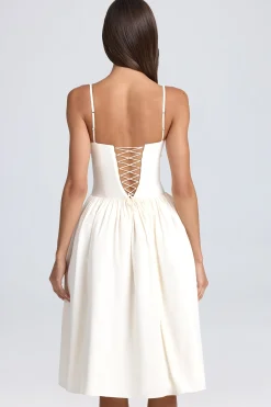 Oh Polly Bride To Be^Floral-Appliqué Midi Dress in Ivory