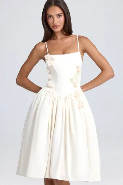 Oh Polly Bride To Be^Floral-Appliqué Midi Dress in Ivory