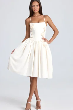 Oh Polly Bride To Be^Floral-Appliqué Midi Dress in Ivory