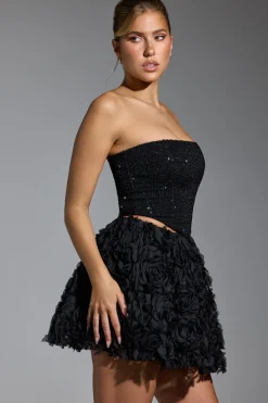 Oh Polly Women'S Clothing Sale - $65 And Under | Wedding Guest^Floral-Appliqué Mini Skirt in Black