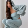 Oh Polly Knitwear | Matching Sets^Fold Over Kick Flare Chunky Knit Trousers in Dusty Teal DustyTeal