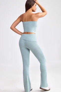 Oh Polly Knitwear | Matching Sets^Fold Over Kick Flare Chunky Knit Trousers in Dusty Teal DustyTeal