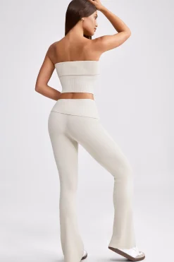 Oh Polly Knitwear | Matching Sets^Fold Over Kick Flare Chunky Knit Trousers in Cream