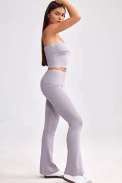Oh Polly Knitwear | Matching Sets^Fold Over Kick Flare Chunky Knit Trousers in Dusty Lavender DustyLavender