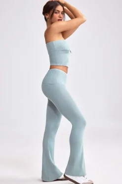 Oh Polly Knitwear | Matching Sets^Fold Over Kick Flare Chunky Knit Trousers in Dusty Teal DustyTeal