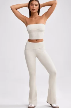 Oh Polly Knitwear | Matching Sets^Fold Over Kick Flare Chunky Knit Trousers in Cream