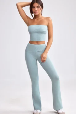 Oh Polly Knitwear | Matching Sets^Fold Over Kick Flare Chunky Knit Trousers in Dusty Teal DustyTeal